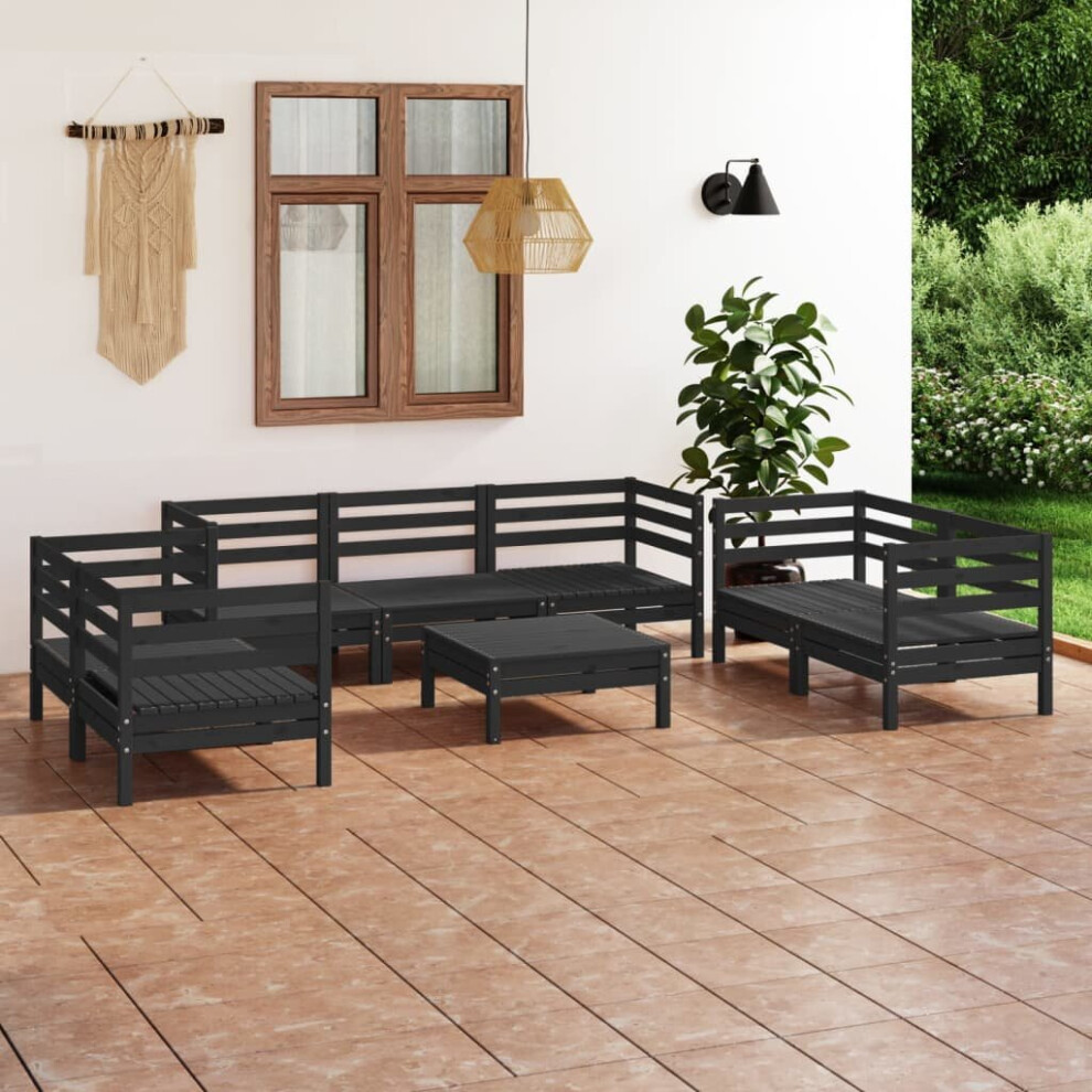 vidaXL Solid Pinewood Garden Lounge Set 8 Piece Black Outdoor Seating Sofa