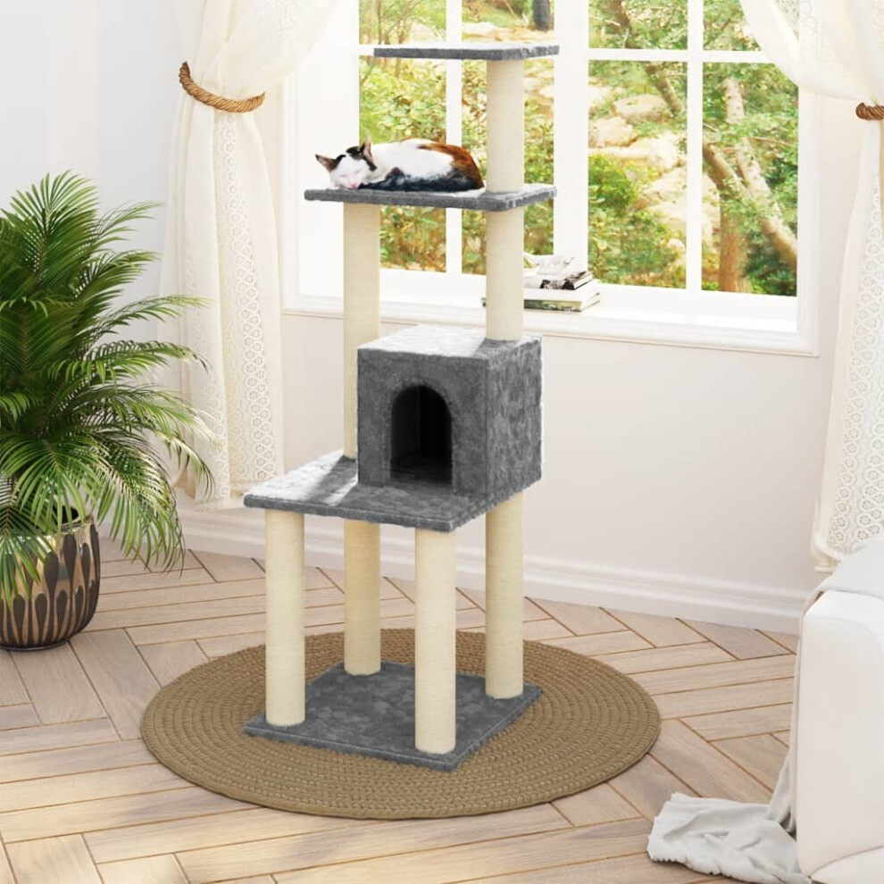 vidaXL Cat Tree with Sisal Scratching Posts Light Grey Cat Play Tower Toy