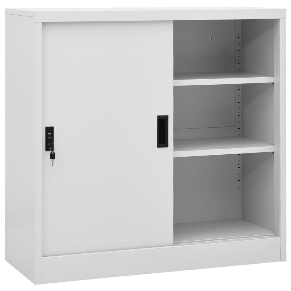 vidaXL Office Cabinet with Sliding Door Light Grey Steel Side Storage Cabinet