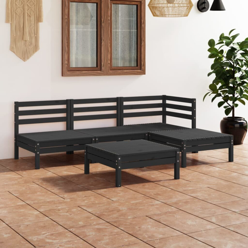 vidaXL Garden Lounge Set Outdoor Sofa Set Couch 5 Piece Solid Pinewood Black