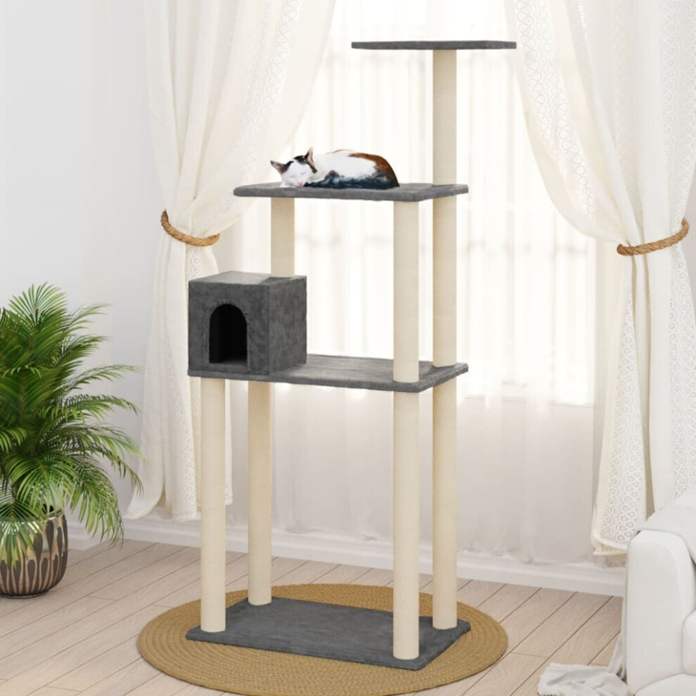 vidaXL Cat Tree with Sisal Scratching Posts Dark Grey 147 cm Cat Play Tower