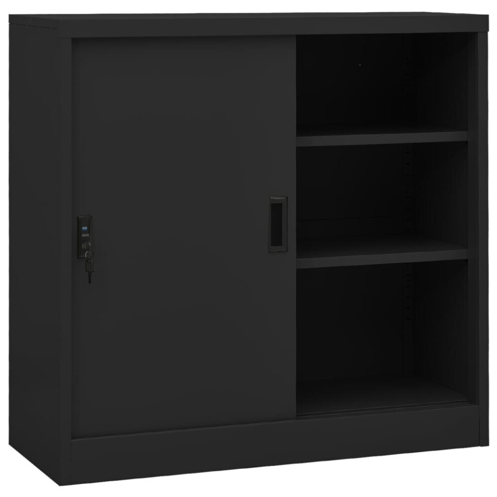 vidaXL Office Cabinet with Sliding Door Anthracite Steel Side Storage Cabinet