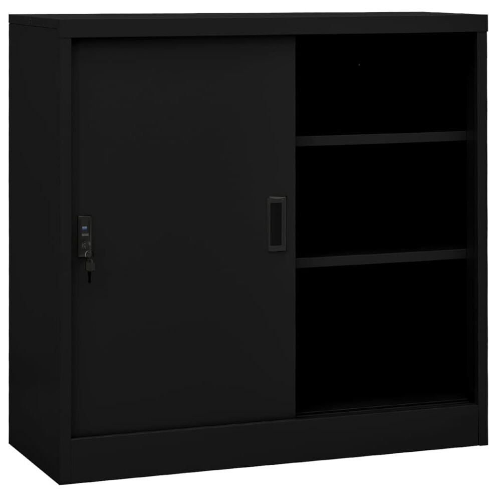 vidaXL Office Cabinet with Sliding Door Black Steel File Side Storage Cabinet