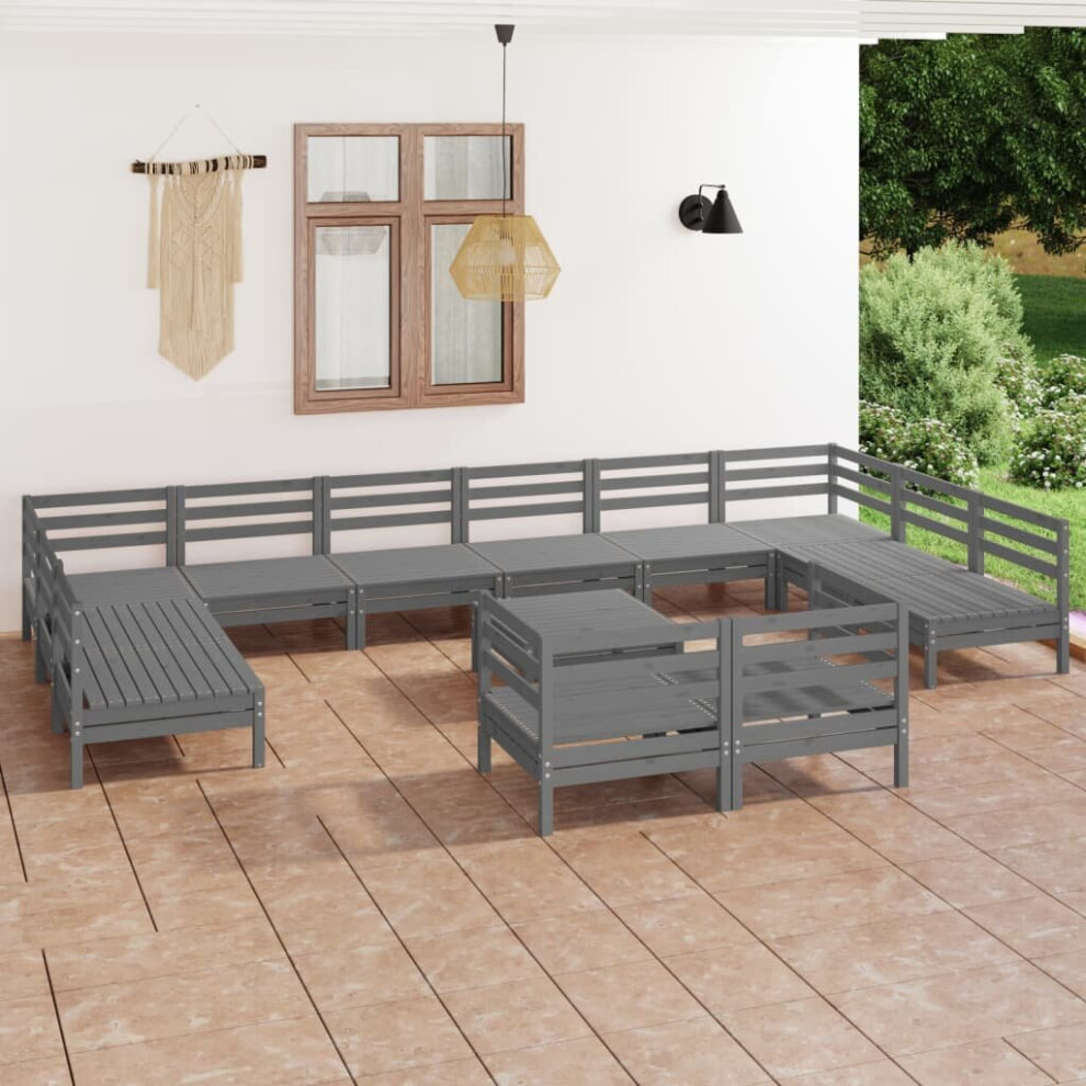 vidaXL Garden Lounge Set Outdoor Lounge Set 13 Piece Grey Solid Wood Pine