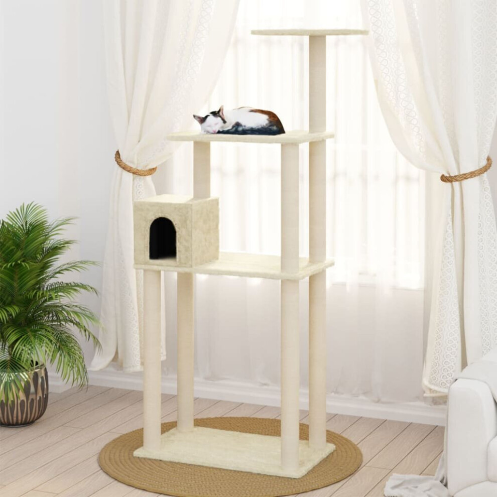 vidaXL Cat Tree with Sisal Scratching Posts Cream 147 cm Cat Play Tower Toy