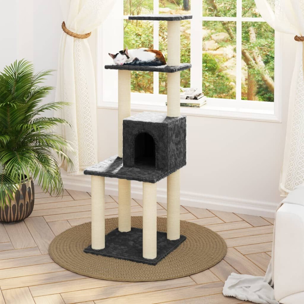 vidaXL Cat Tree with Sisal Scratching Posts Dark Grey Cat Furniture Play Tower