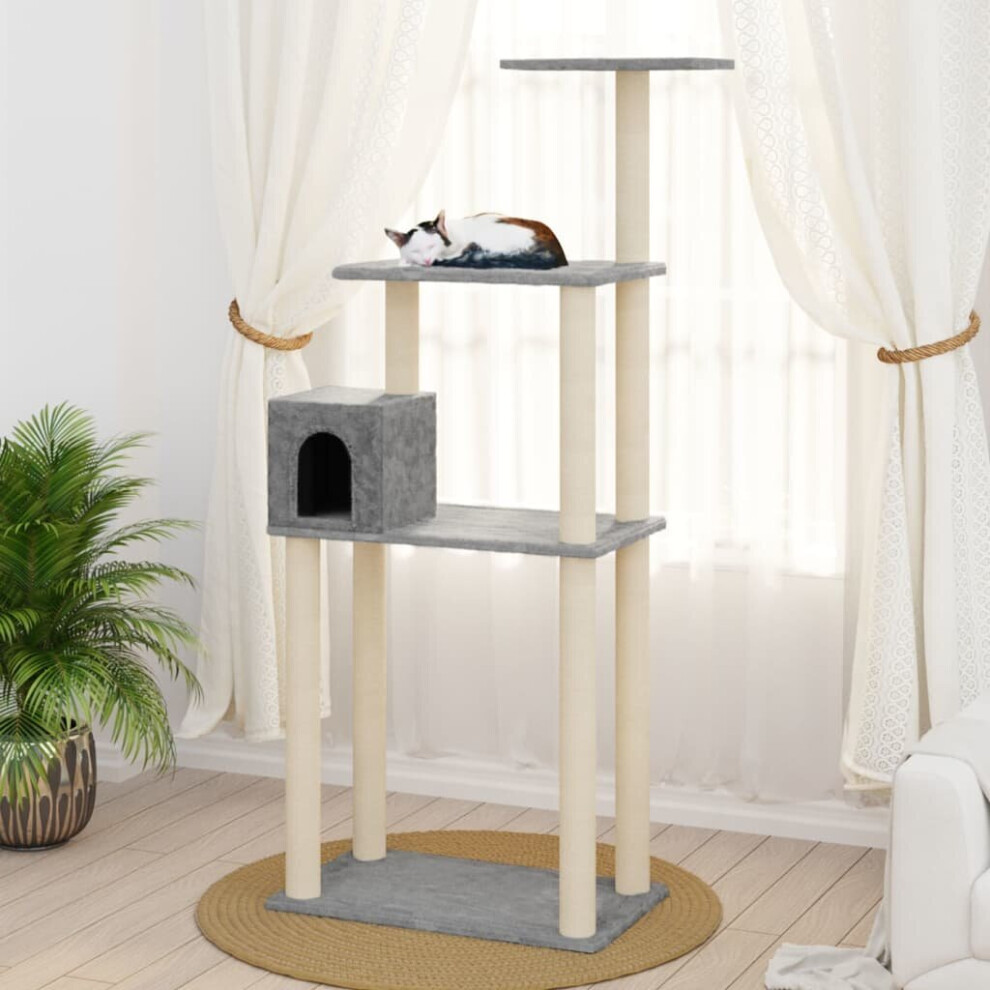 vidaXL Cat Tree with Sisal Scratching Posts Light Grey 147 cm Cat Play Tower