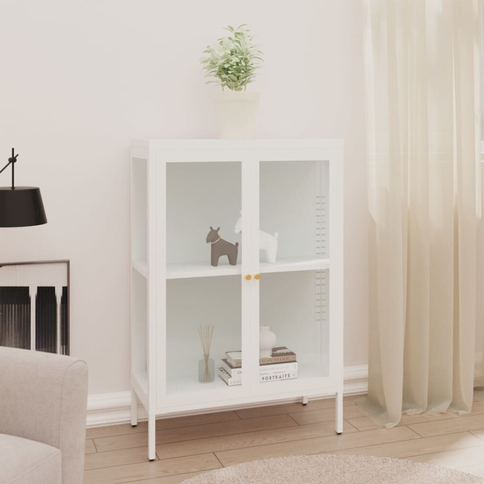 Vidaxl Sideboard White Steel And Glass Home Highboard Storage Book Cabinet