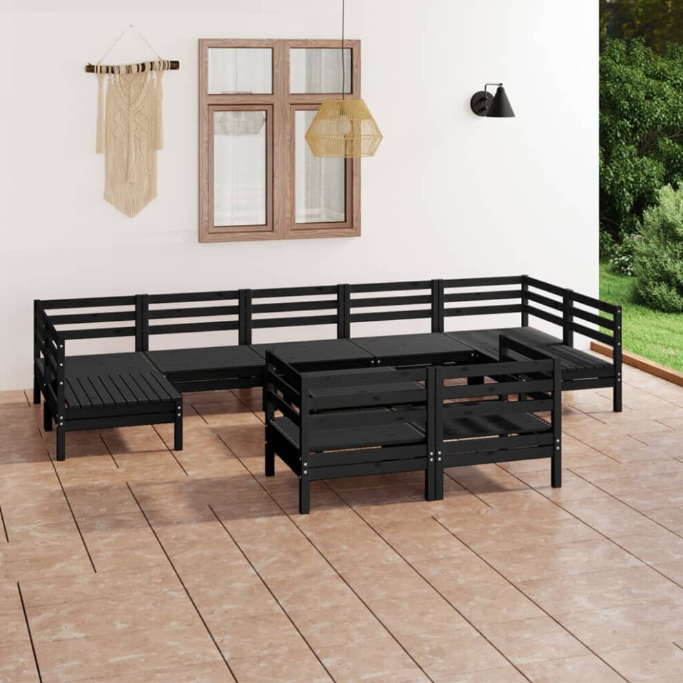 vidaXL Garden Lounge Set Outdoor Lounge Set 10 Piece Black Solid Wood Pine