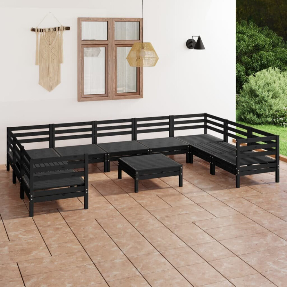 vidaXL Garden Lounge Set Outdoor Lounge Set 10 Piece Black Solid Wood Pine