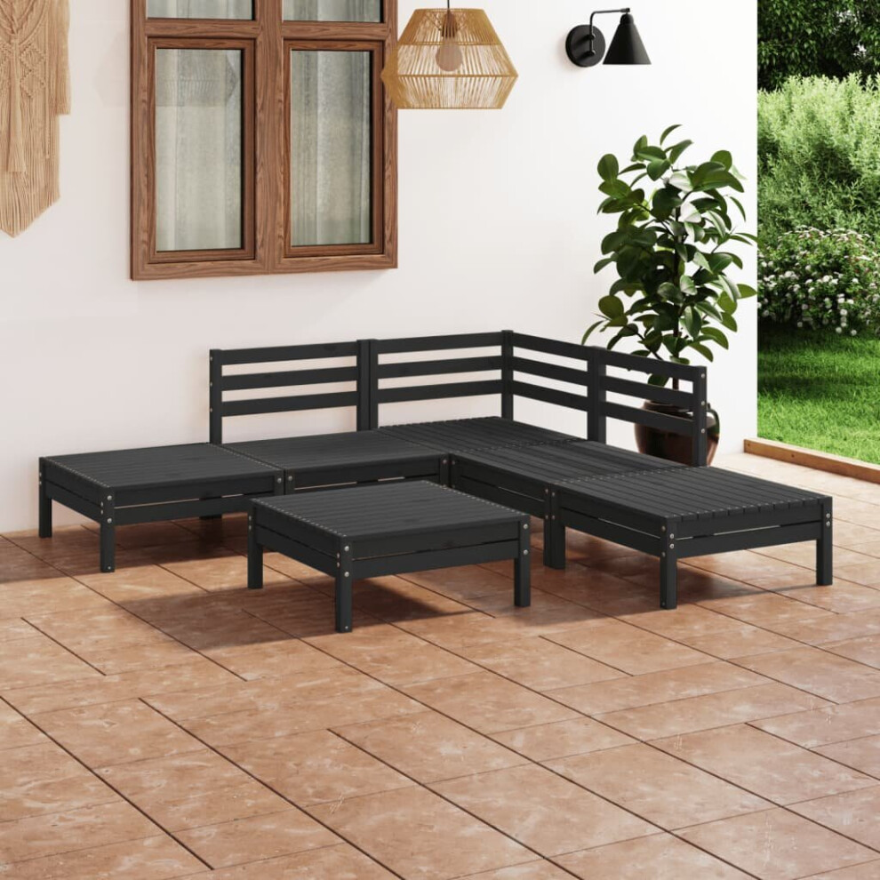 vidaXL Garden Lounge Set Outdoor Sofa Set Couch 6 Piece Solid Pinewood Black