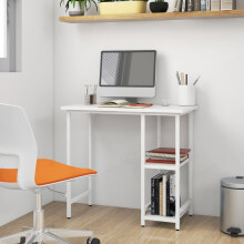 vidaXL Computer Desk White MDF and Metal Office Study Working Side Desk Table