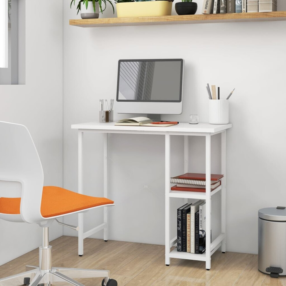 vidaXL Computer Desk White MDF and Metal Office Study Working Side Desk Table