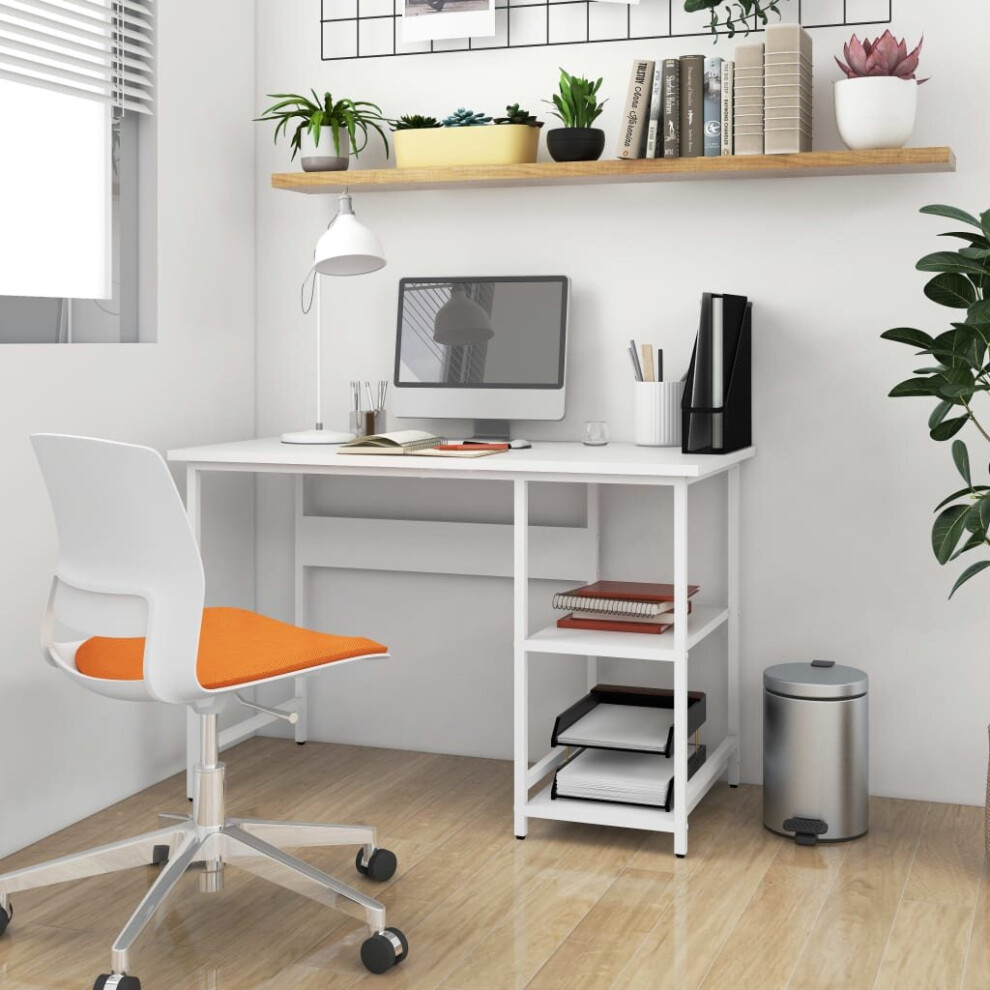 vidaXL Computer Desk White MDF and Metal Office Study Working Side Desk Table