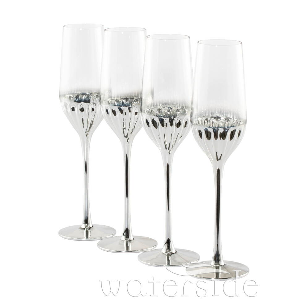 Set of 4 Glam Flute Glasses - Platinum 