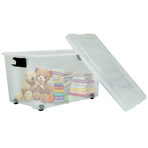 65L Underbed Plastic Storage Drawer Container Box Wheeled Toys Clothes ...