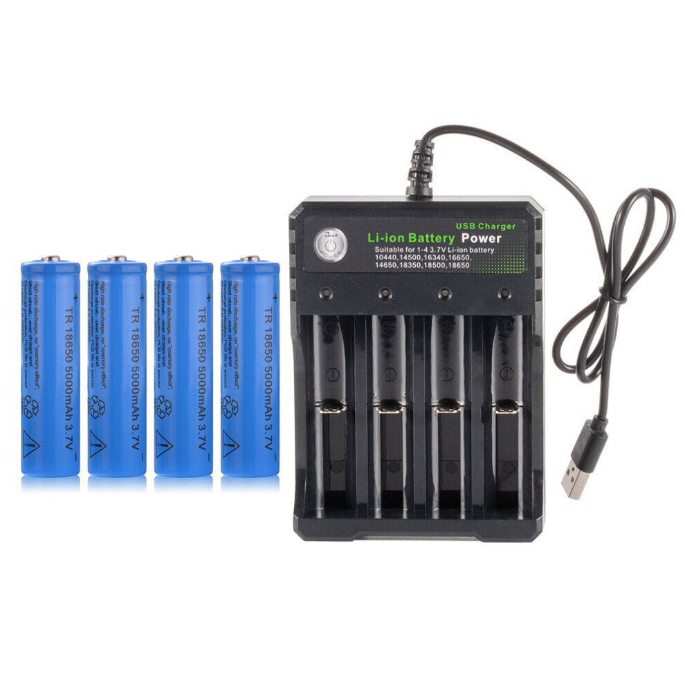 Jardiboutique (4Pcs+Usb 4 Slot Battery Charger) Genuine 18650 3.7V 5000Mah Rechargeable Li-Ion Battery Batteries
