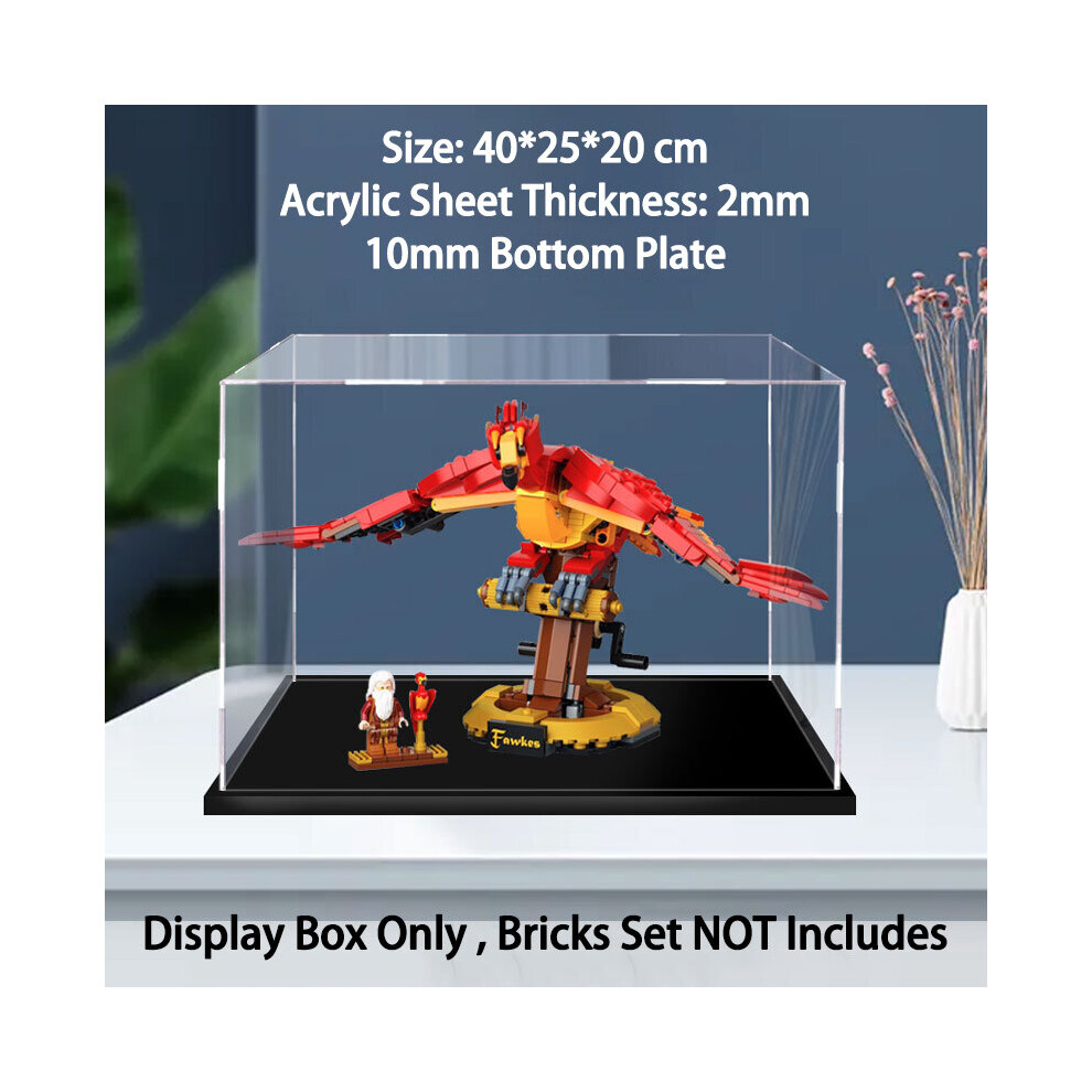 (A) Dustproof Display Box for Models Collectables Acrylic Display Case for Lego 76394 Fawkes Dumbledore's Phoenix (Only Case)