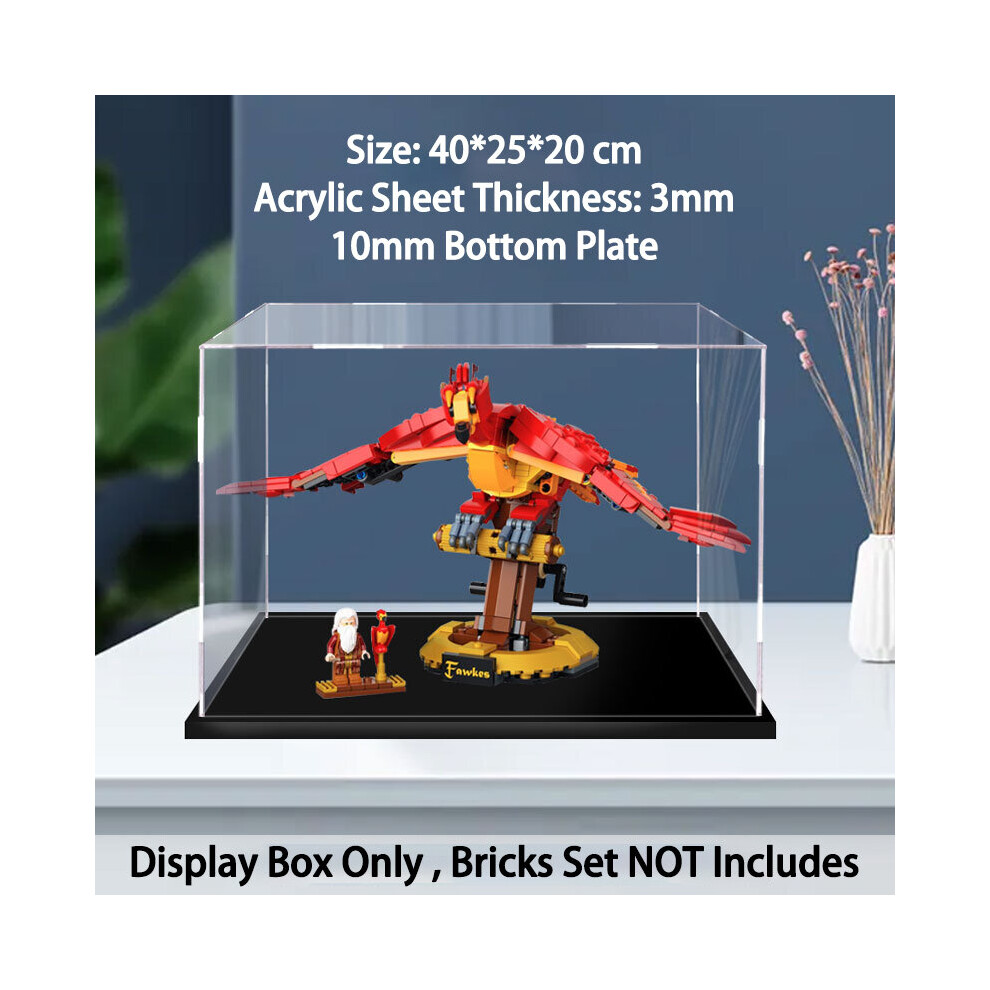 (B) Dustproof Display Box for Models Collectables Acrylic Display Case for Lego 76394 Fawkes Dumbledore's Phoenix (Only Case)