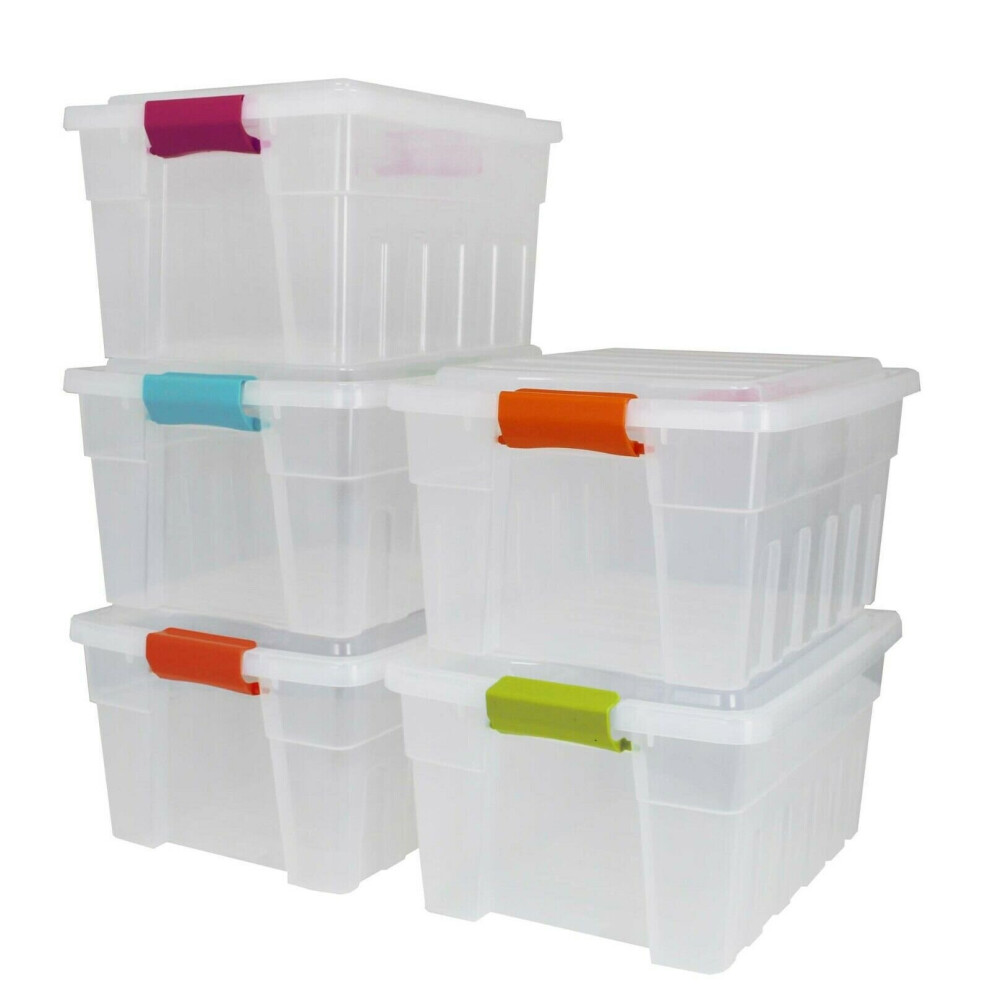 (5) 32L Plastic Storage Boxes Underbed Bedding Drawer Container Toys Clothes Shoes