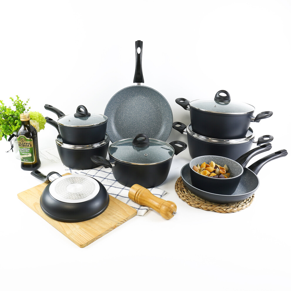 9 Pcs Forged Aluminium Induction Saucepan Pots Frying Pan Cookware Set