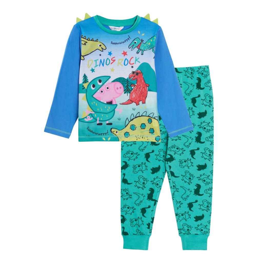 (5-6 Years) Boys Peppa Pig George Pig Pyjamas Kids Luxury Dino 3D spikes Full Length Pjs Set