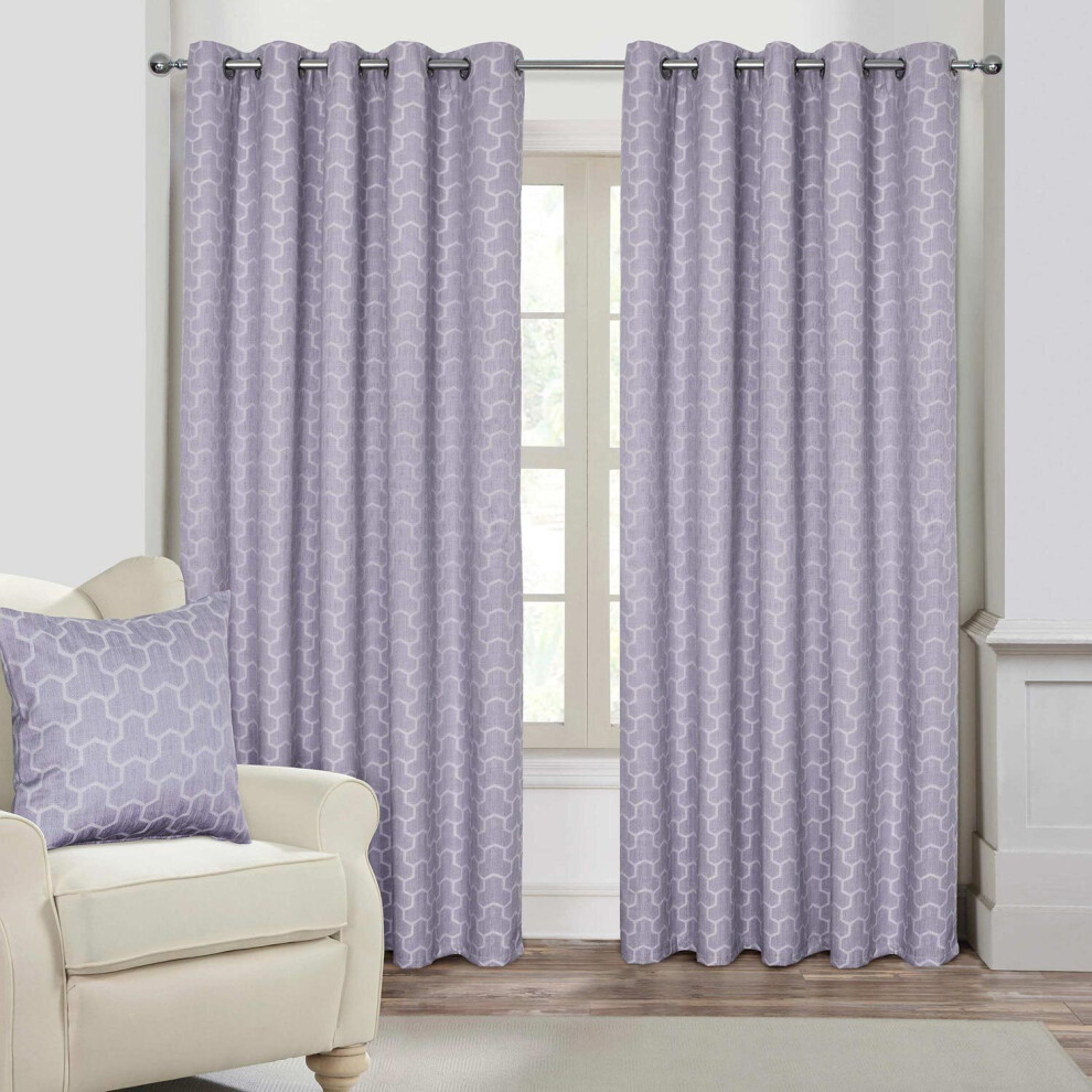 Homescapes (W 228Cm X Drop 182Cm, Lilac) Geometric Jacquard Blackout Eyelet Curtain Pair