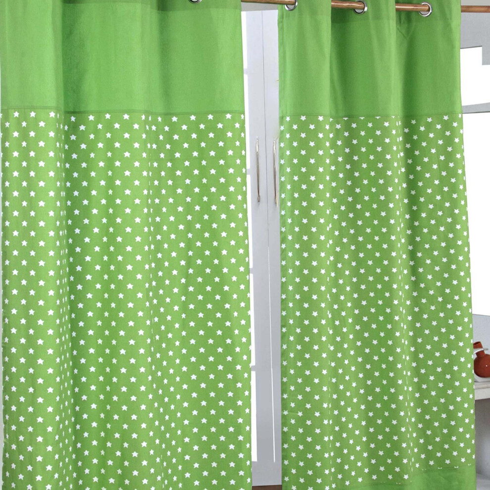 Homescapes (W 137Cm X Drop 228 Cm, ) Cotton Stars Ready Made Eyelet Curtain Pair Green