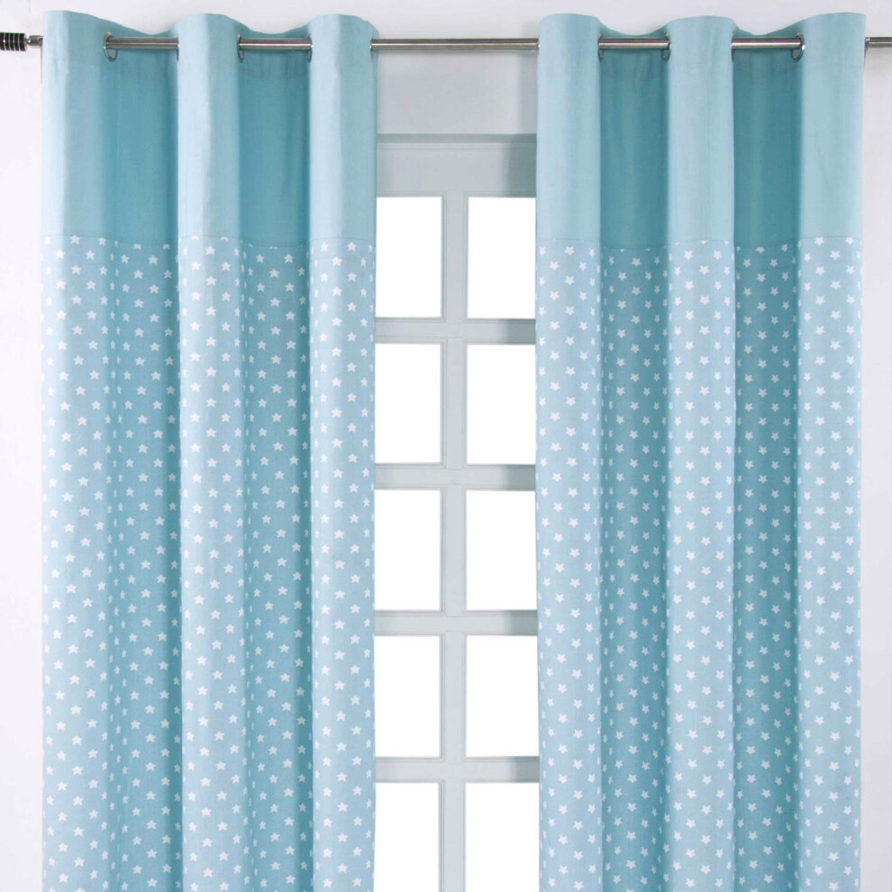 Homescapes (W 137Cm X Drop 228 Cm, ) Cotton Stars Ready Made Eyelet Curtain Pair Blue