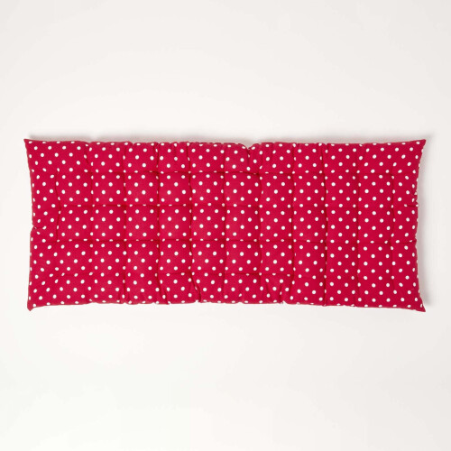 Homescapes (Two Seater) Red Polka Dot Bench Cushion 1