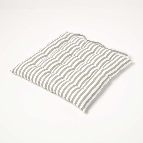 Homescapes (1 Seat Pad) Grey Stripe Seat Pad with Button Straps 100% Cotton
