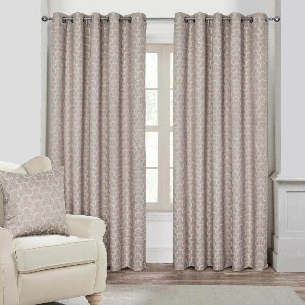 Homescapes (W 228Cm X Drop 182Cm, Natural) Geometric Jacquard Blackout Eyelet Curtain Pair
