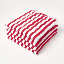 (Set of 4) Red Stripe Seat Pad with Button Straps 100% Cotton
