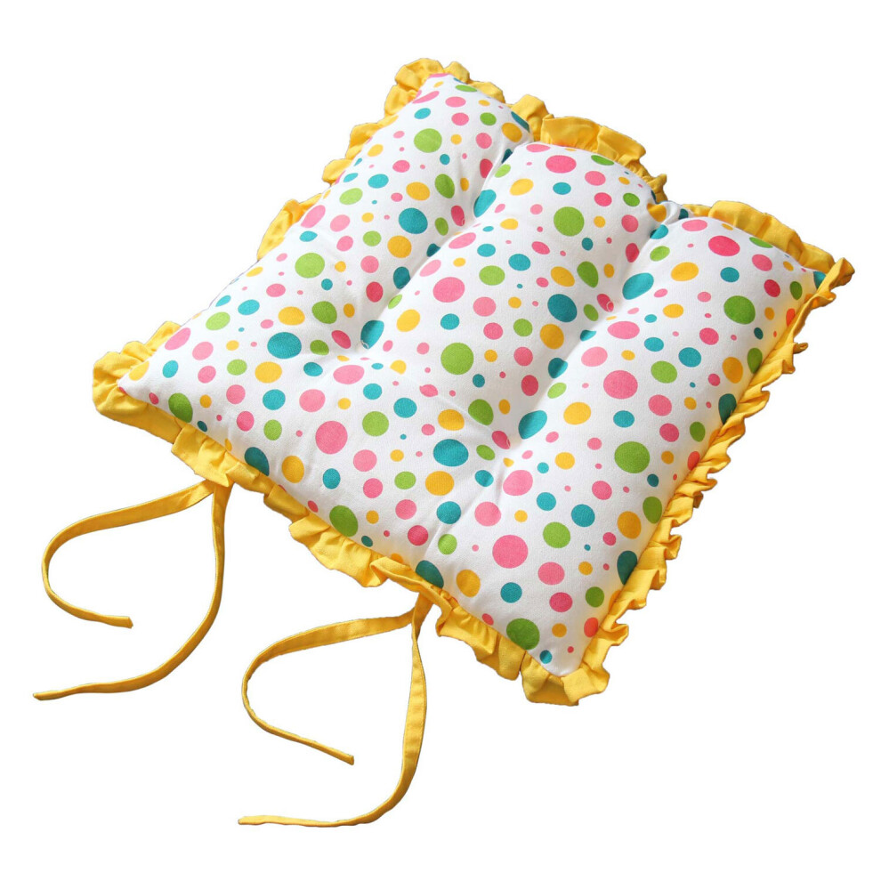 Homescapes Reversible Frilled Cushion Seat Pad With Ties Polka Dots Multi Yellow