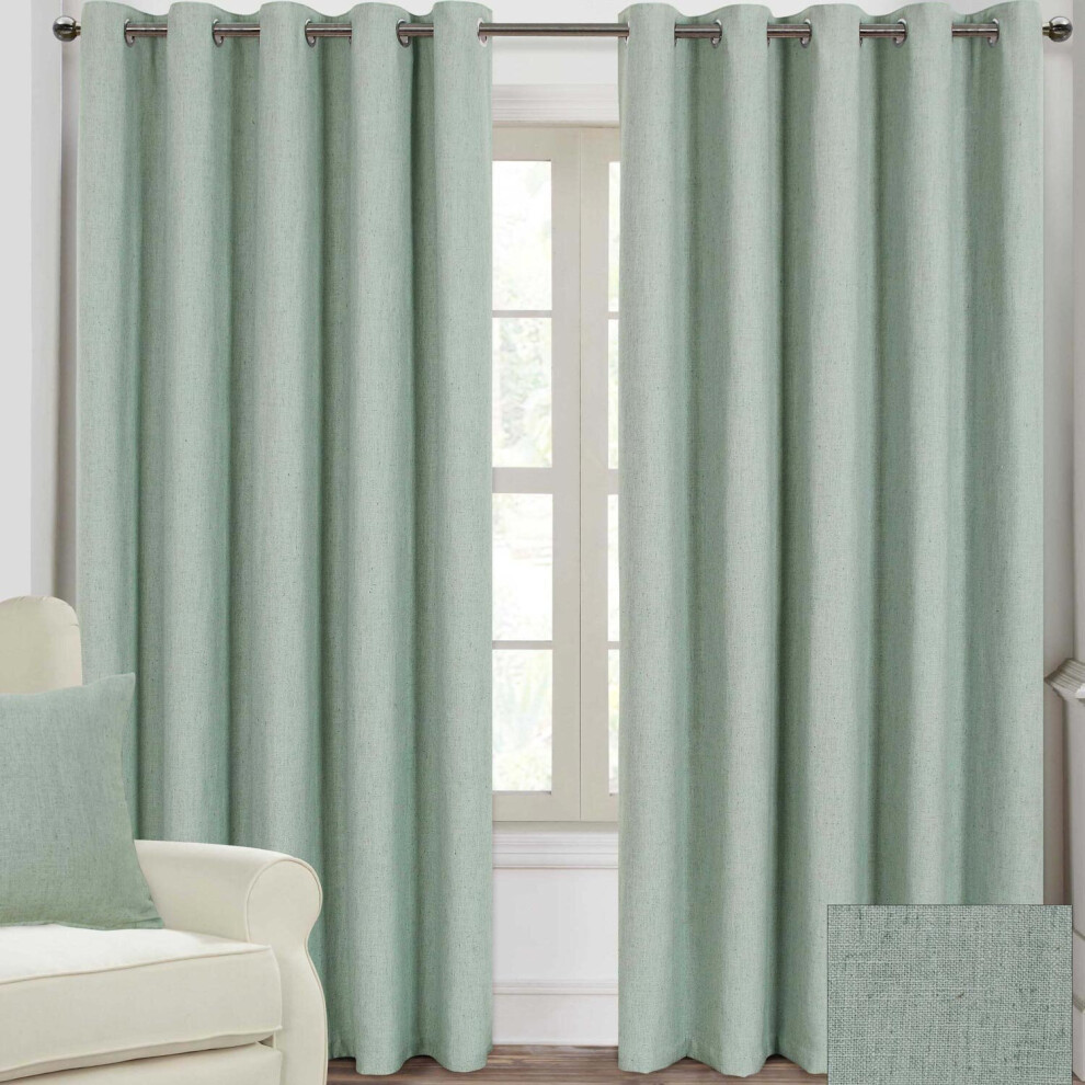Homescapes (W 167Cm X Drop 182Cm, Duck Egg ) Linen Eyelet Lined Curtain Pair Blue