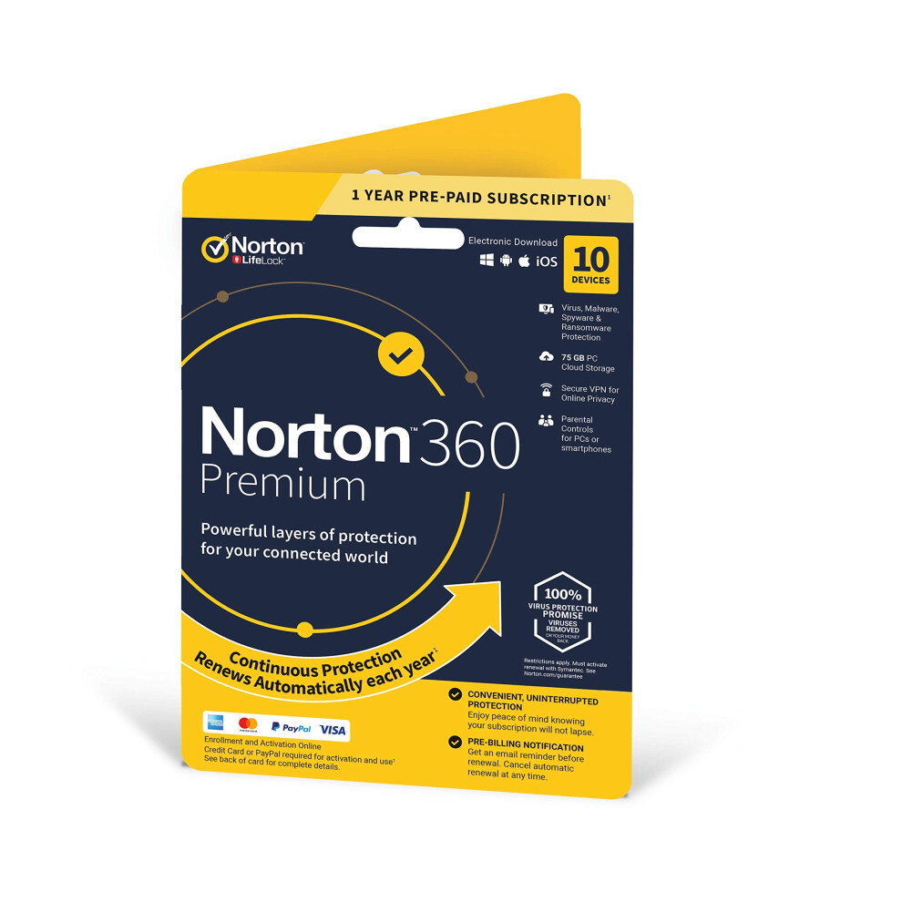 Norton 360 Premium 2023, Antivirus software for 10 Devices and 1 year
