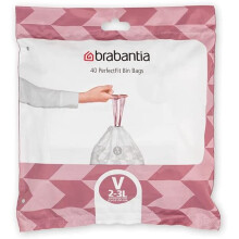 Brabantia PerfectFit Bin Liners (Size V/2-3 Litre) Thick Plastic Trash Bags with Tie Tape Drawstring Handles (40 Bags)