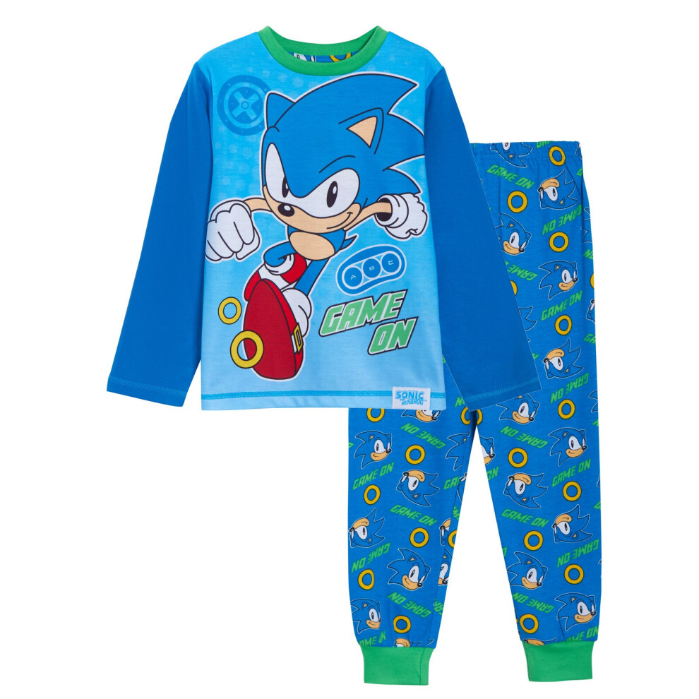 (7-8 Years) Boys Sonic The Hedgehog Pyjamas Sega Full Length Pjs T-Shirt + Loungepants Set