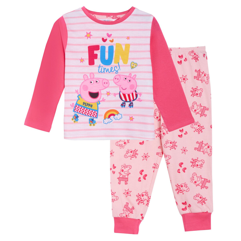 (3-4 Years) Girls Peppa Pig Pyjamas Kids Luxury Classic Peppa Pink Full Length Long Pjs Set