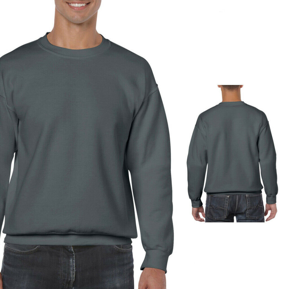 (Charcoal, M) Mens Plain Sweatshirt Jumper Jersey Sweater Top