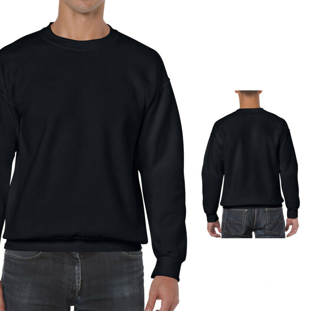 (Black, 2XL) Mens Plain Sweatshirt Jumper Jersey Sweater Top