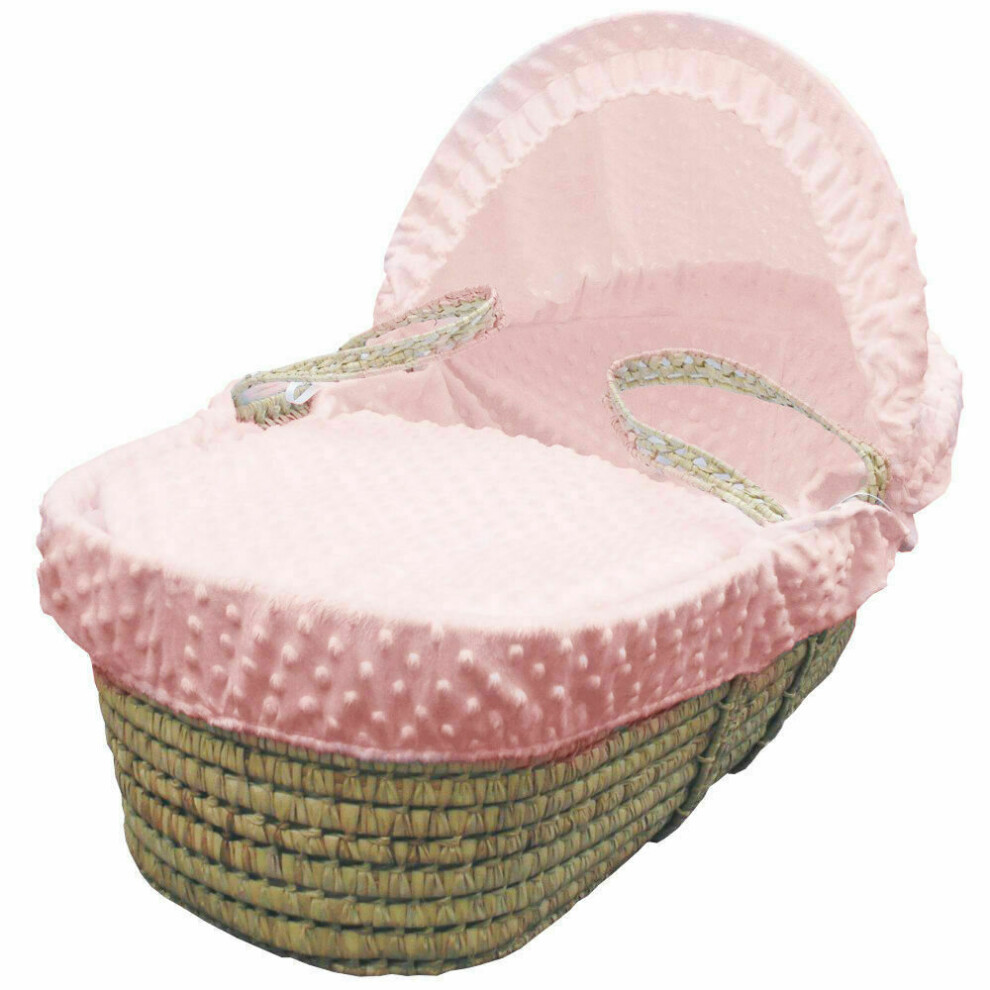 (B Pink Dimple) New Baby Moses Basket Soft Dimple Broderie Anglaise Marshmallow Hood Bedding Set