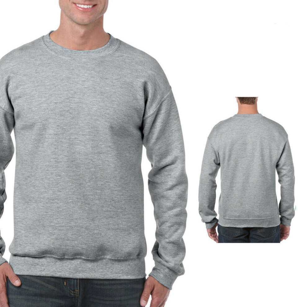 (Silver Grey, S) Mens Plain Sweatshirt Jumper Jersey Sweater Top