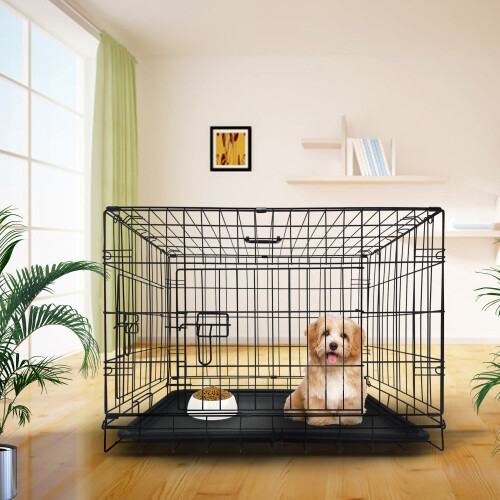 Dog Cage Folding 2 Door Crate   30" Black 1