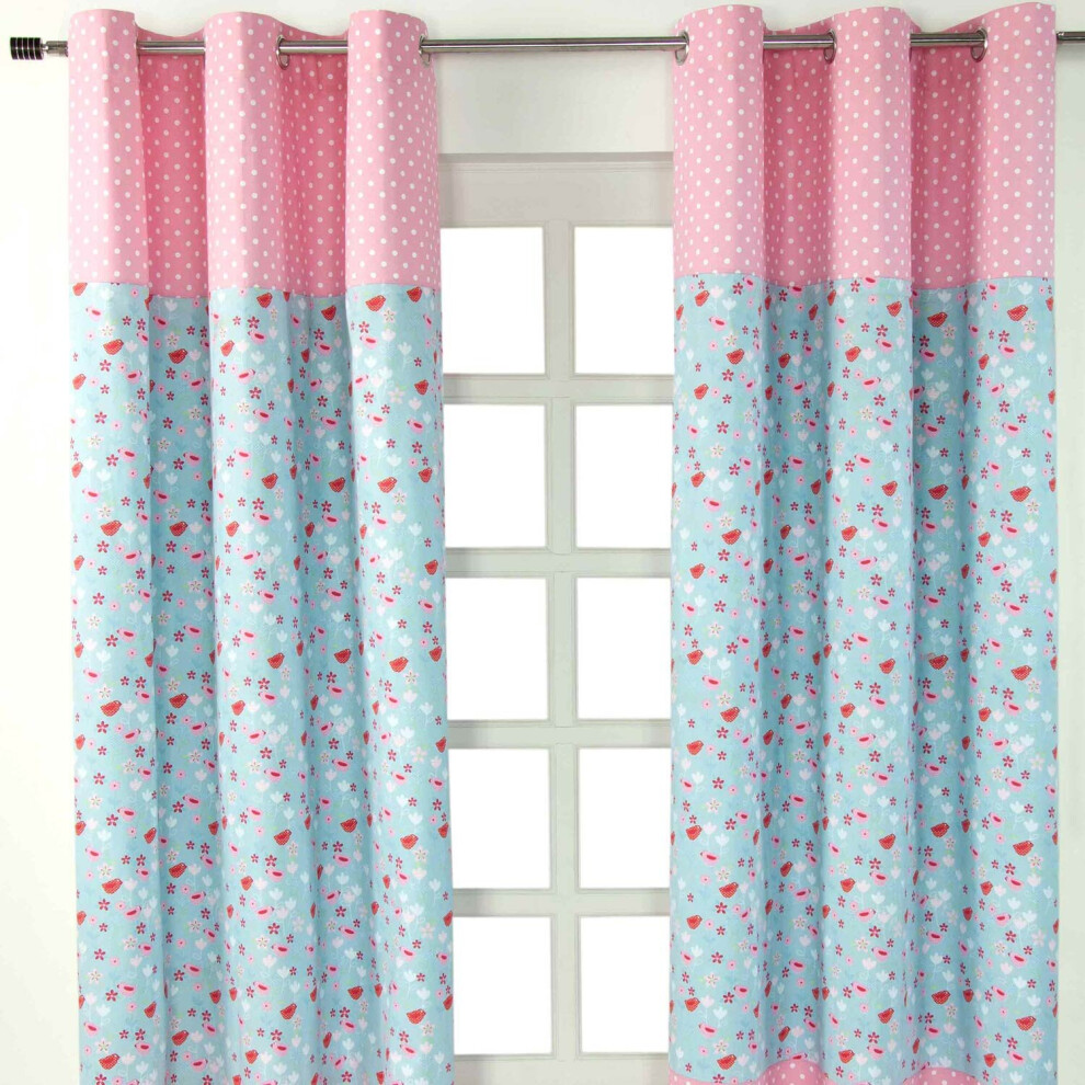 Homescapes (W 117Cm X Drop 137 Cm) Birds And Flowers Ready Made Eyelet Curtain Pair Blue