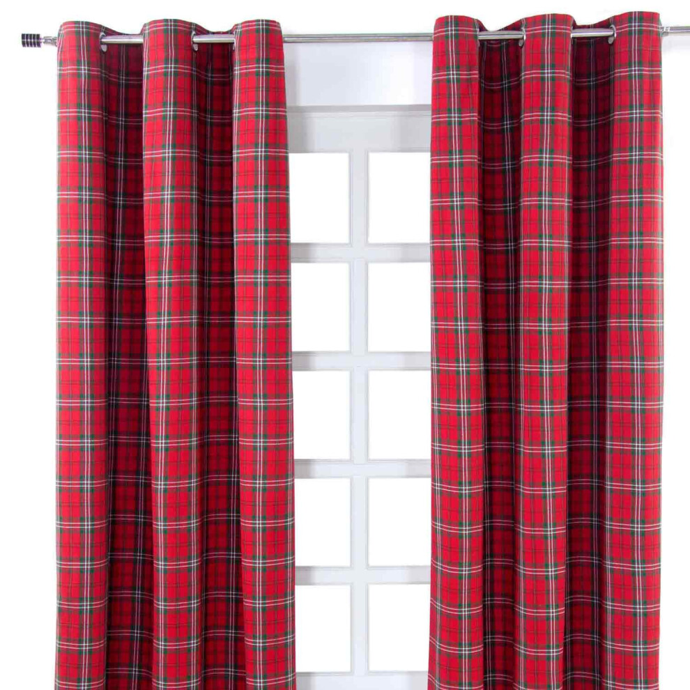 Homescapes (W 137Cm X Drop 182Cm) Edward Tartan Check Ready Made Eyelet Curtain Pair Red