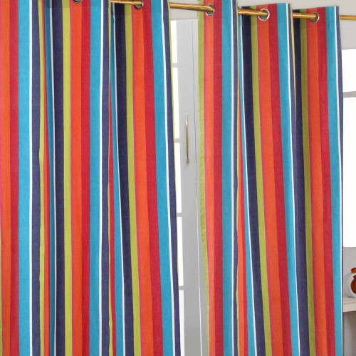 Homescapes (W 137cm x Drop 182cm) Multi Stripes Ready Made Eyelet Curtain Pair
