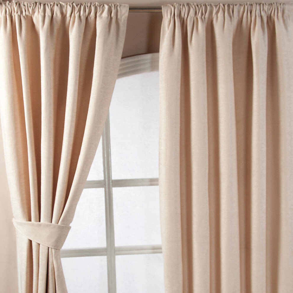 Natural Chenille Pencil Pleat Lined Curtains Pair