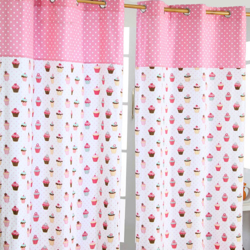 Homescapes (W 137cm x Drop 228 cm) Cupcakes Ready Made Eyelet Curtain Pair