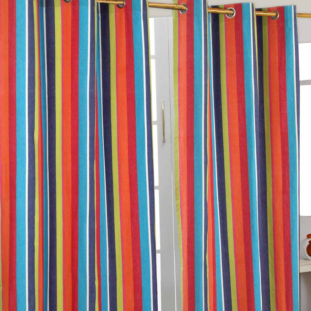 Homescapes (W 117Cm X Drop 137 Cm) Multi Stripes Ready Made Eyelet Curtain Pair
